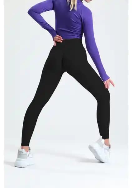 Gymhams Siyah Kalça Büzgülü Yüksek Bel Şekillendirici Spor Taytı