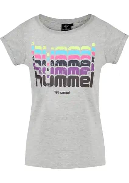 Hummel Catty Kadın Gri Baskılı Bisiklet Yaka Tişörtü Şıklık ve Rahatlığın Birleşimi