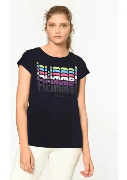 Hummel Catty Kadın Lacivert Baskılı Bisiklet Yaka Tişört: Şık ve Rahat Günlük Kullanım