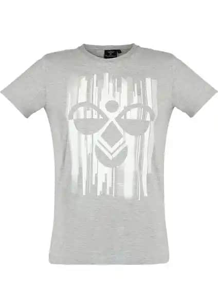 Hummel Raiden Erkek Gri Baskılı Bisiklet Yaka Tişört Modern Tasarım ve Konfor Bir Arada