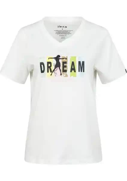 Kadınlar İçin Sade ve Şık V Yaka Baskılı Tişört Doğa Dostu ve Uzun Ömürlü Tasarım