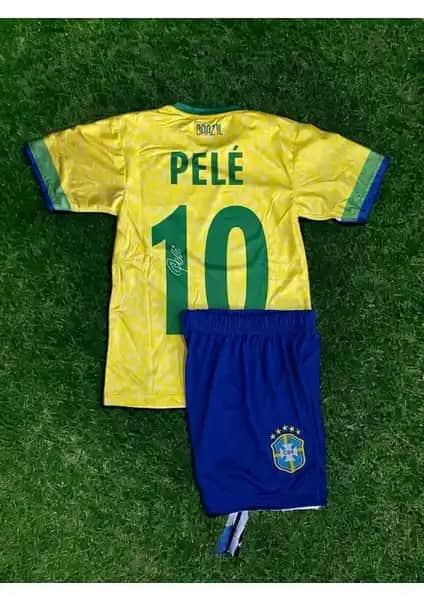 North Stand Nostaljik Brezilya Pelé İmzalı Çocuk Forması - Kaliteli ve Koleksiyonluk Spor Giyim