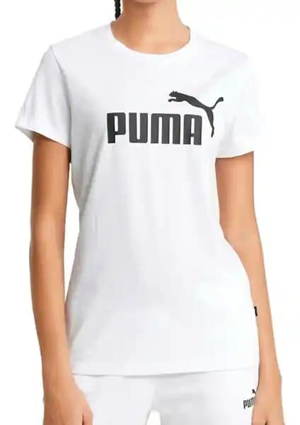 Puma ESS Logo Beyaz Kadın Kısa Kollu T-Shirt Sürdürülebilir ve Şık Tasarım