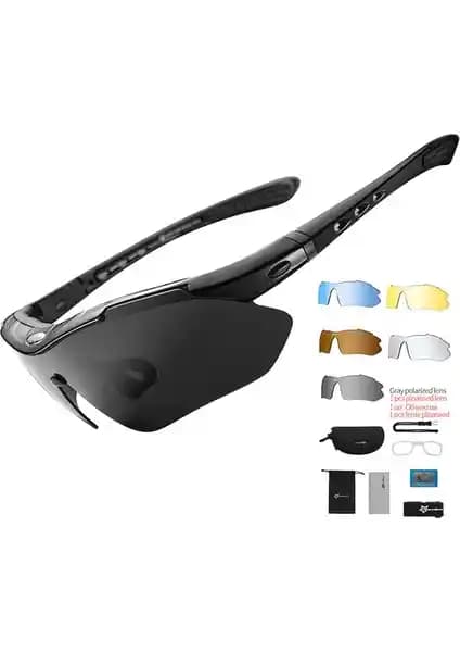 Schulzz Rockbros Polarize UV Koruma Siyah 5 Lensli Spor ve Dağ Kayak Gözlüğü