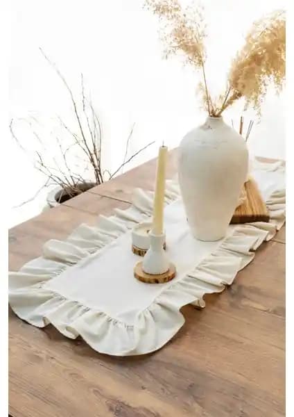 Abide&Hanım Rufle I Runner Keten ve Pamuk Karışımı Modern Masa Örtüsü