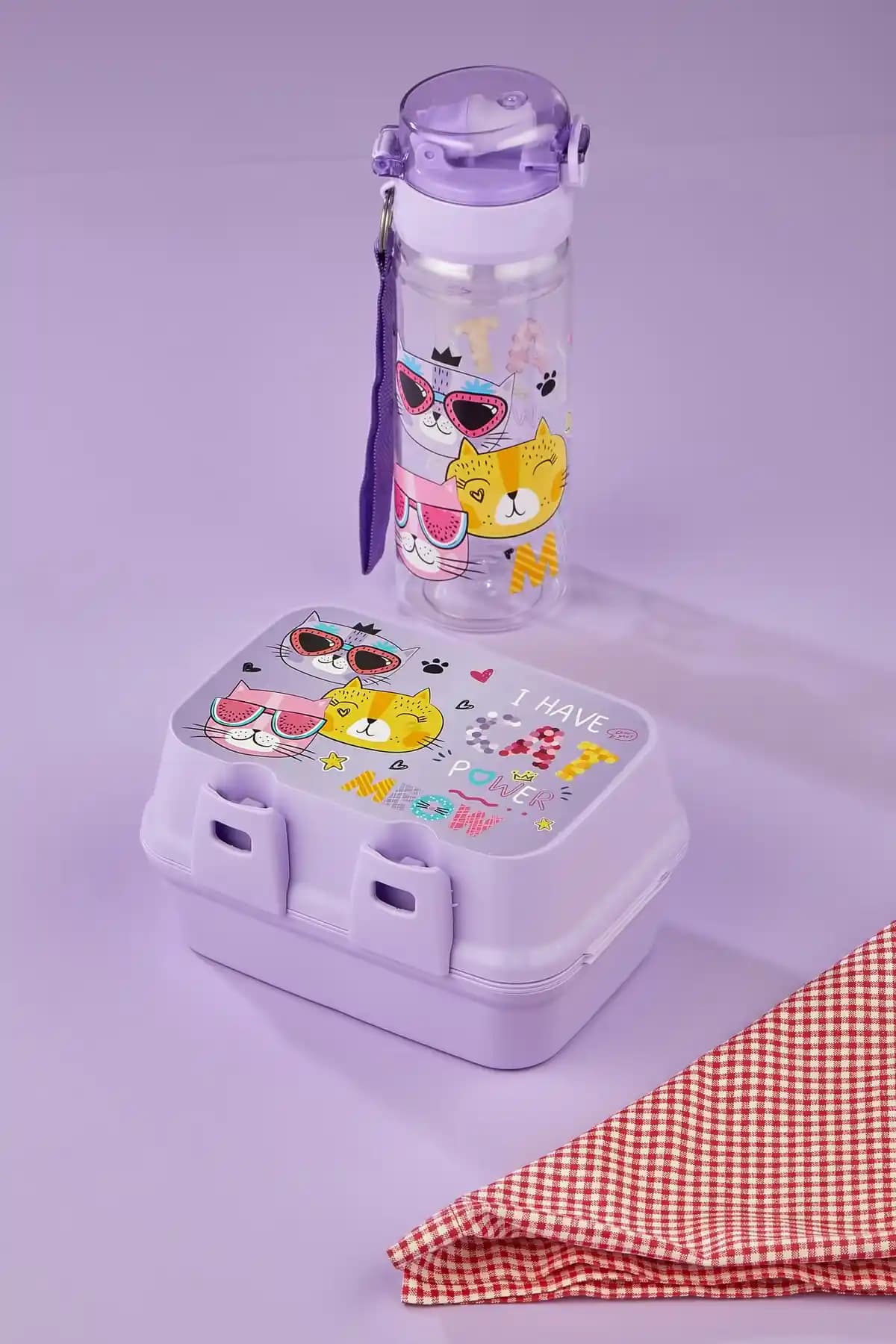 ALİNA HOME Kendinden Kaşıklı 4 Bölmeli 2 Katlı Beslenme Kutusu ve Pipetli Matara