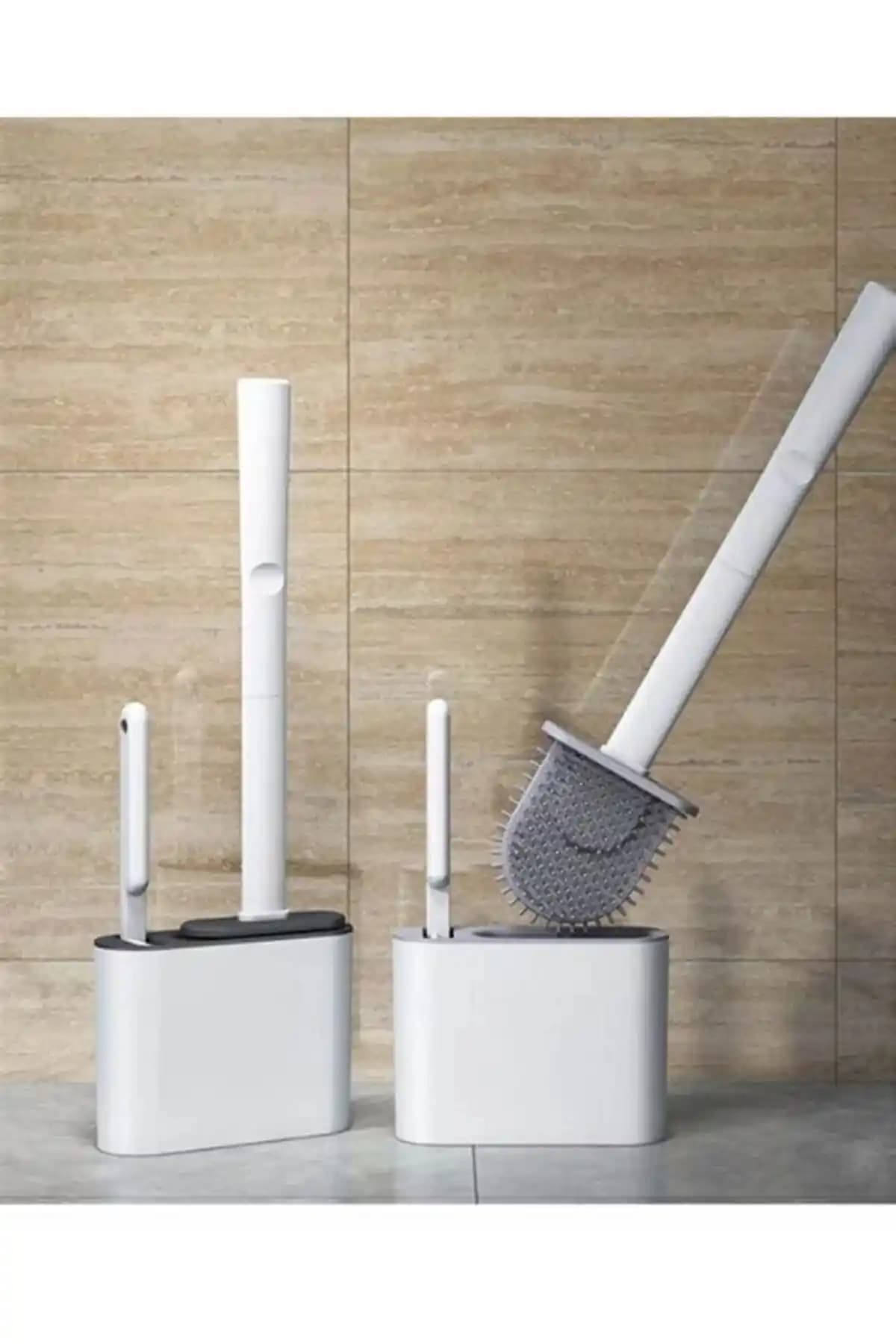 Amentes 2'li Tuvalet Fırçası Seti ve Çok Amaçlı İnce Temizlik Fırçası Modern Banyo Temizliği Çözümü