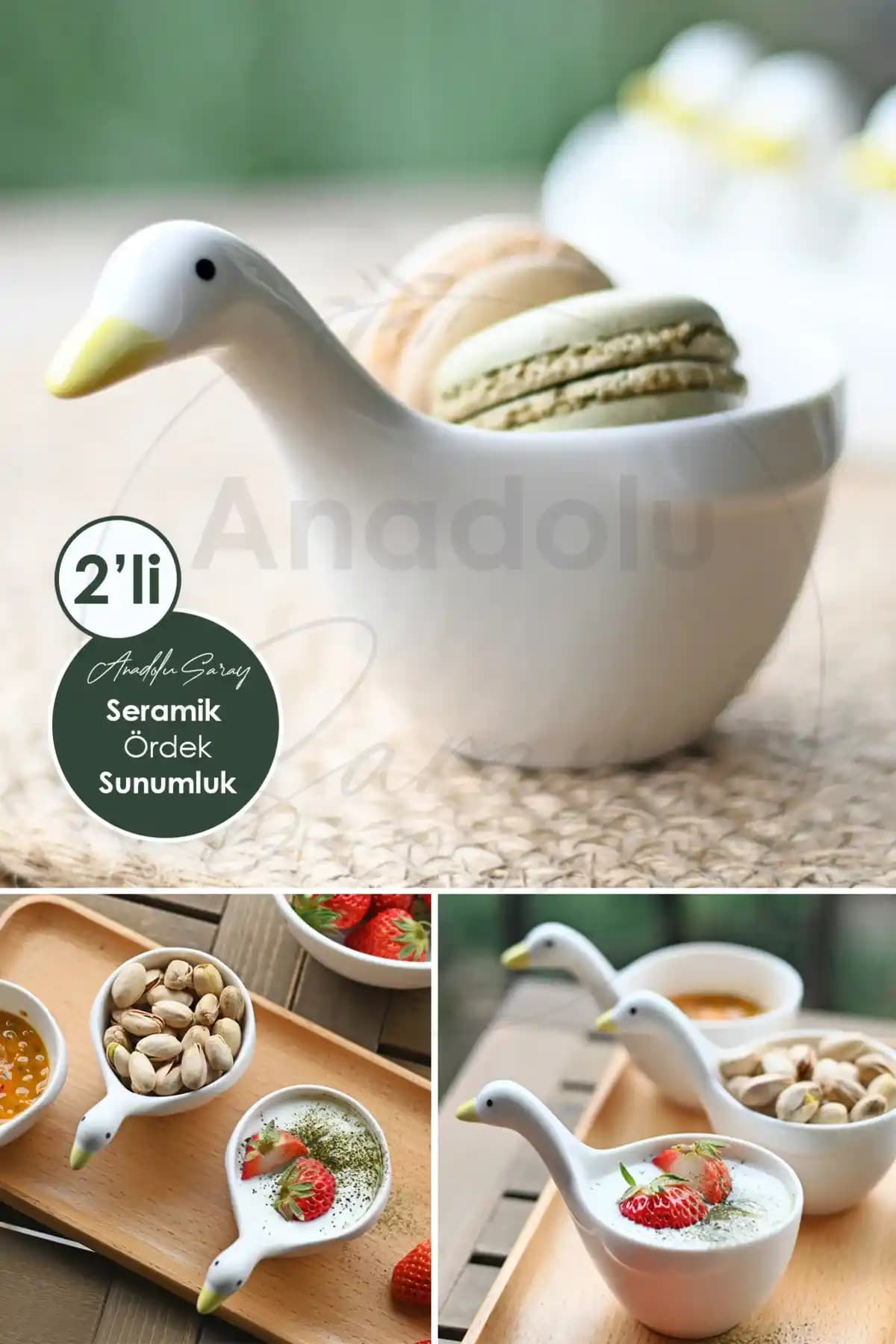 Anadolu Saray 2'li Ördek Tasarım Handmade Seramik Servis ve Sosluk Seti
