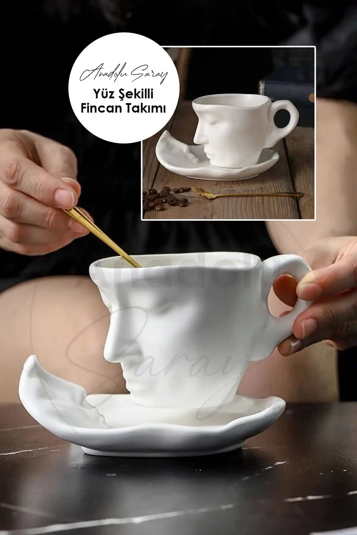 Anadolu Saray İskandinav Yüz Şekilli Seramik Fincan Takımı Modern ve Şık Tasarım