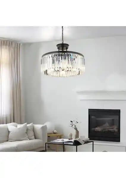 Apliqa Kanvas Siyah Kristalli Modern Salon Avizesi 45 cm genişlik ve ayarlanabilir yükseklikle şıklık sunar