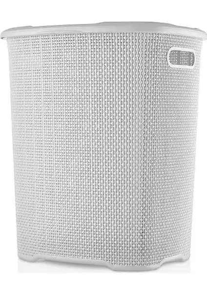 Aslife Damla Desen Beyaz Kirli Çamaşır Sepeti 52 Litre Geniş Kapasiteli Pratik Çözüm