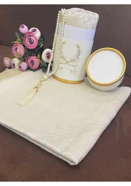 Ayhan Ayhanhome Lüks Tafta Seccade ve İnci Tesbih Seti Hediye ve Çeyizlik İçin