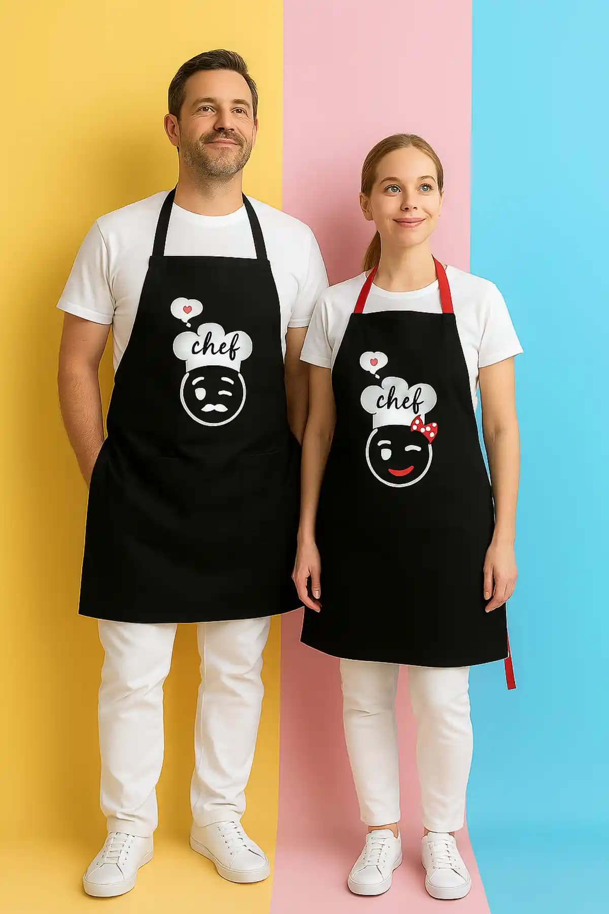 AYSHOME Yeni Chefs İkili Leke Tutmaz Mutfak Önlüğü Seti Şıklık ve Koruma Sağlar