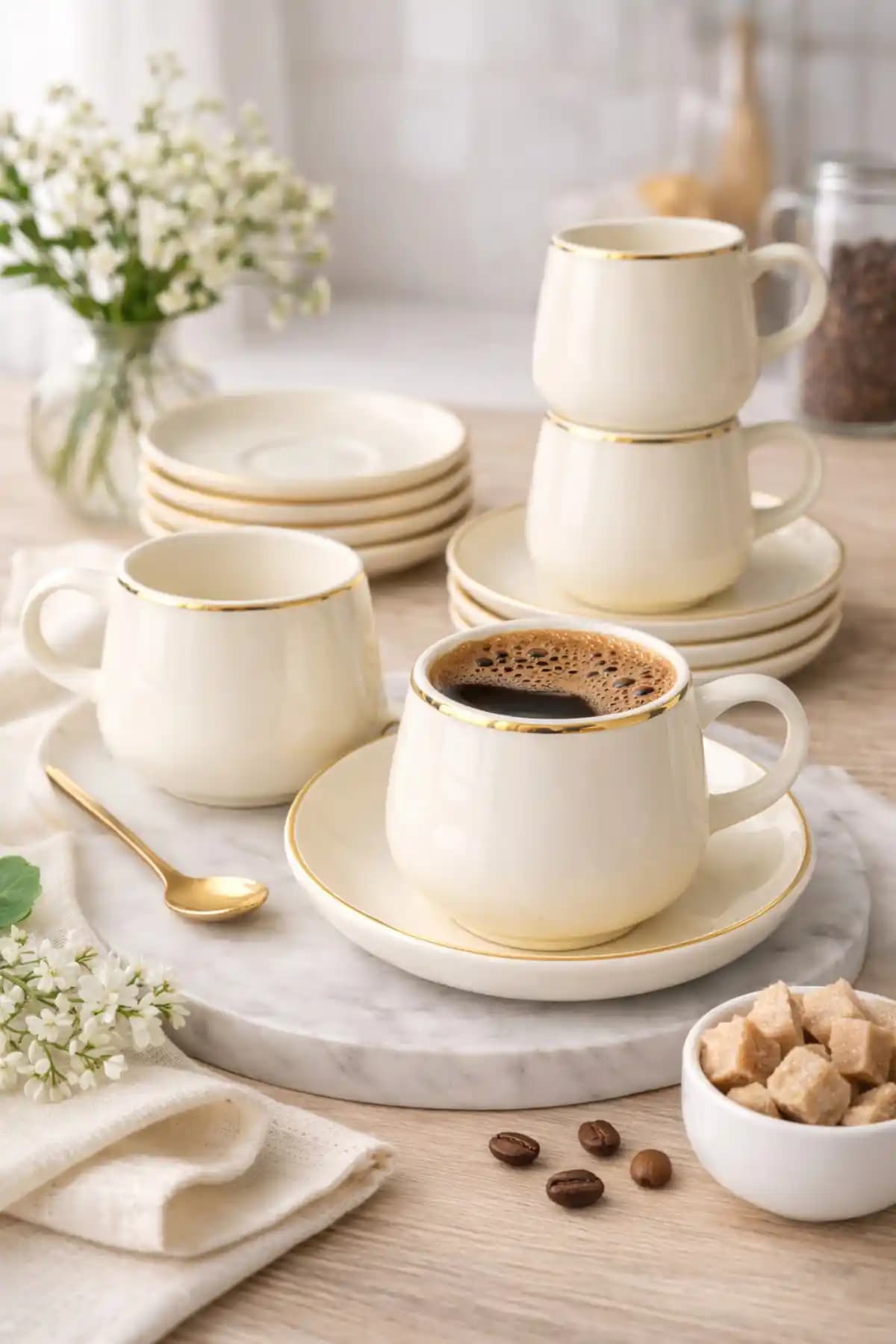 Ayzem Dream Altın Yalızlı Kahve Fincan Takımı 6 Kişilik Modern ve Şık Tasarım