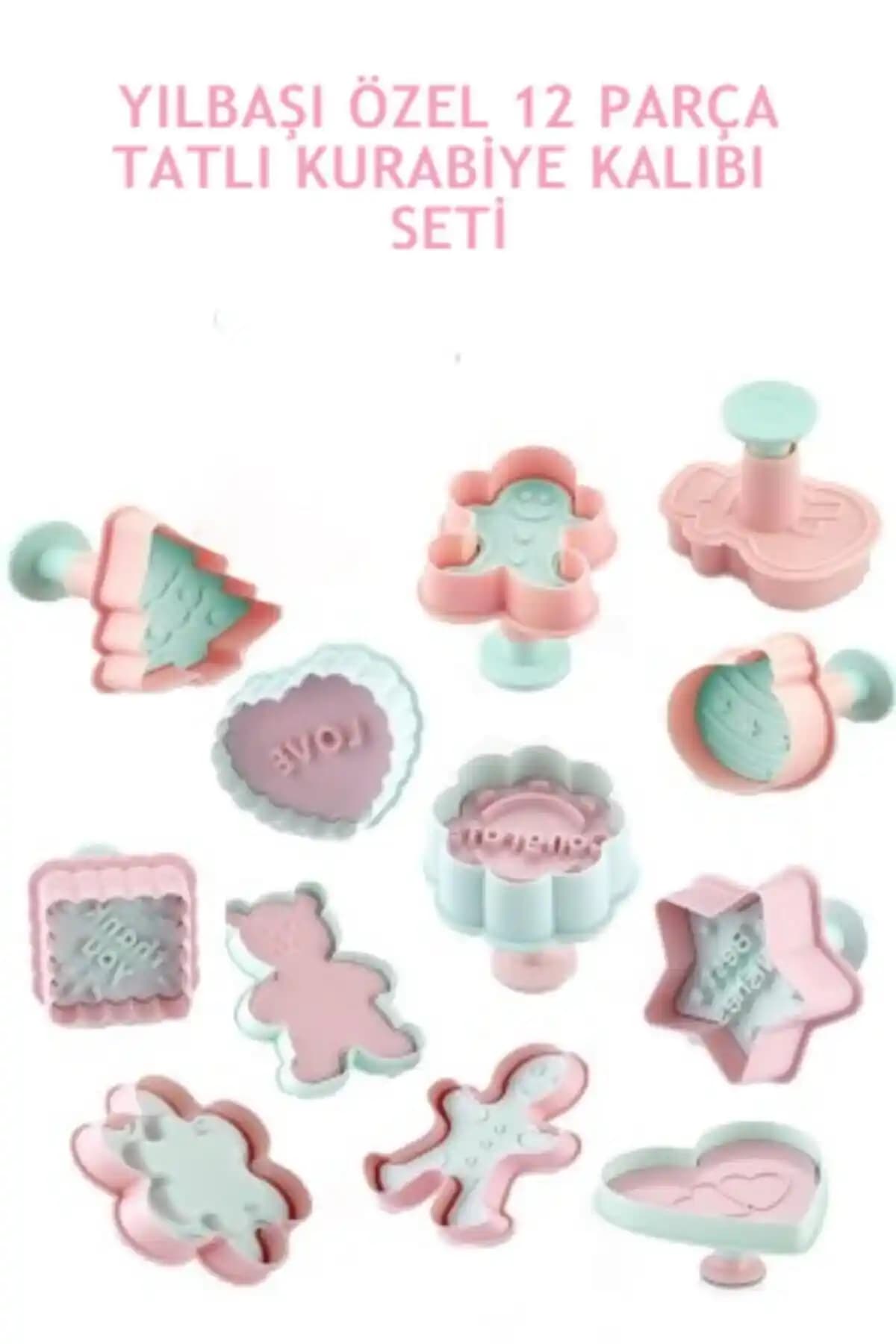 Bayev 12 Adet Renkli Kurabiye Kalıbı Seti Yılbaşı ve Özel Günler İçin Pratik Kullanım