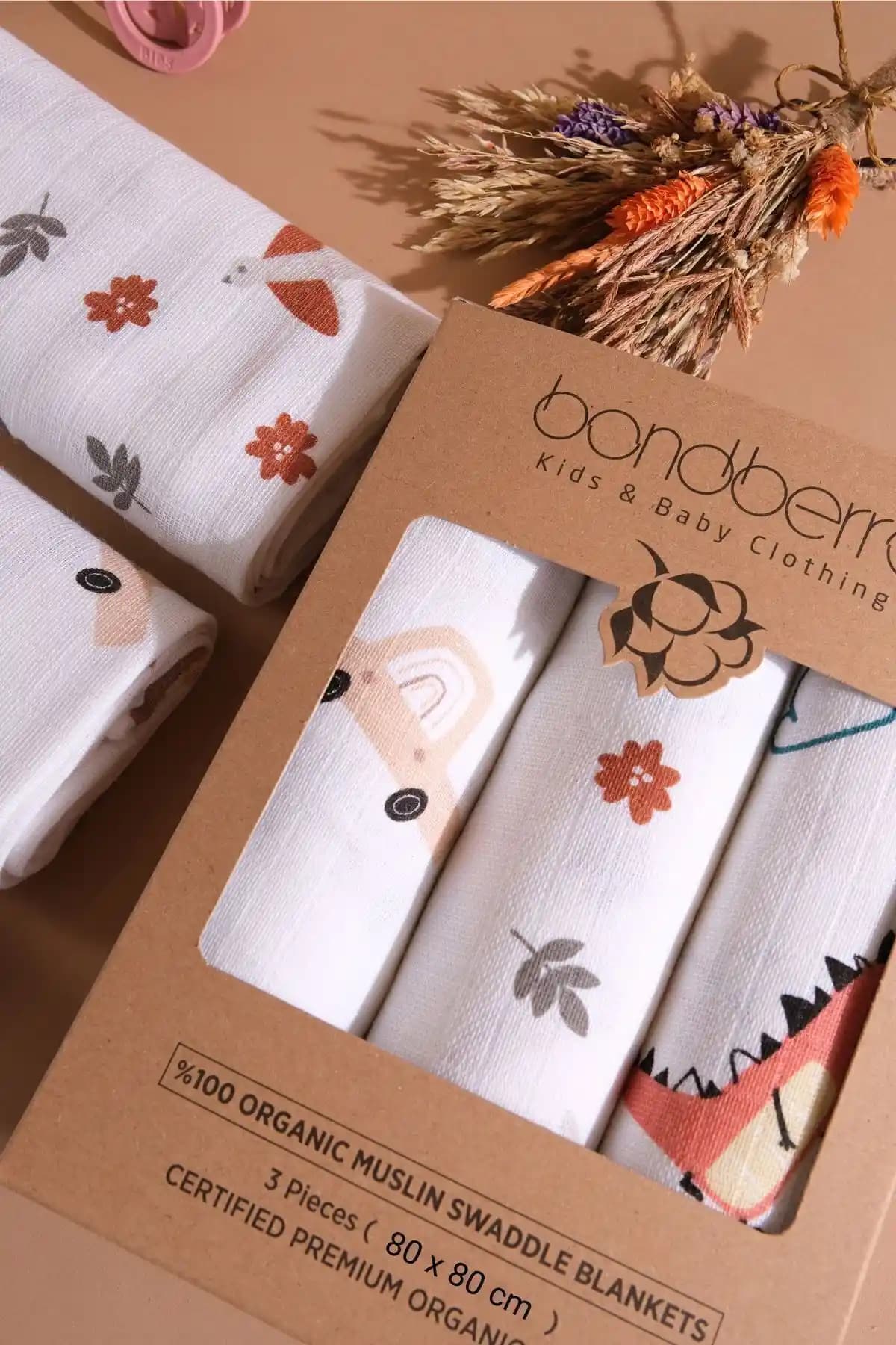 Bondberro Çok Amaçlı Müslin Örtü ve Battaniye Seti Organik Pamuklu Sağlıklı Kullanım