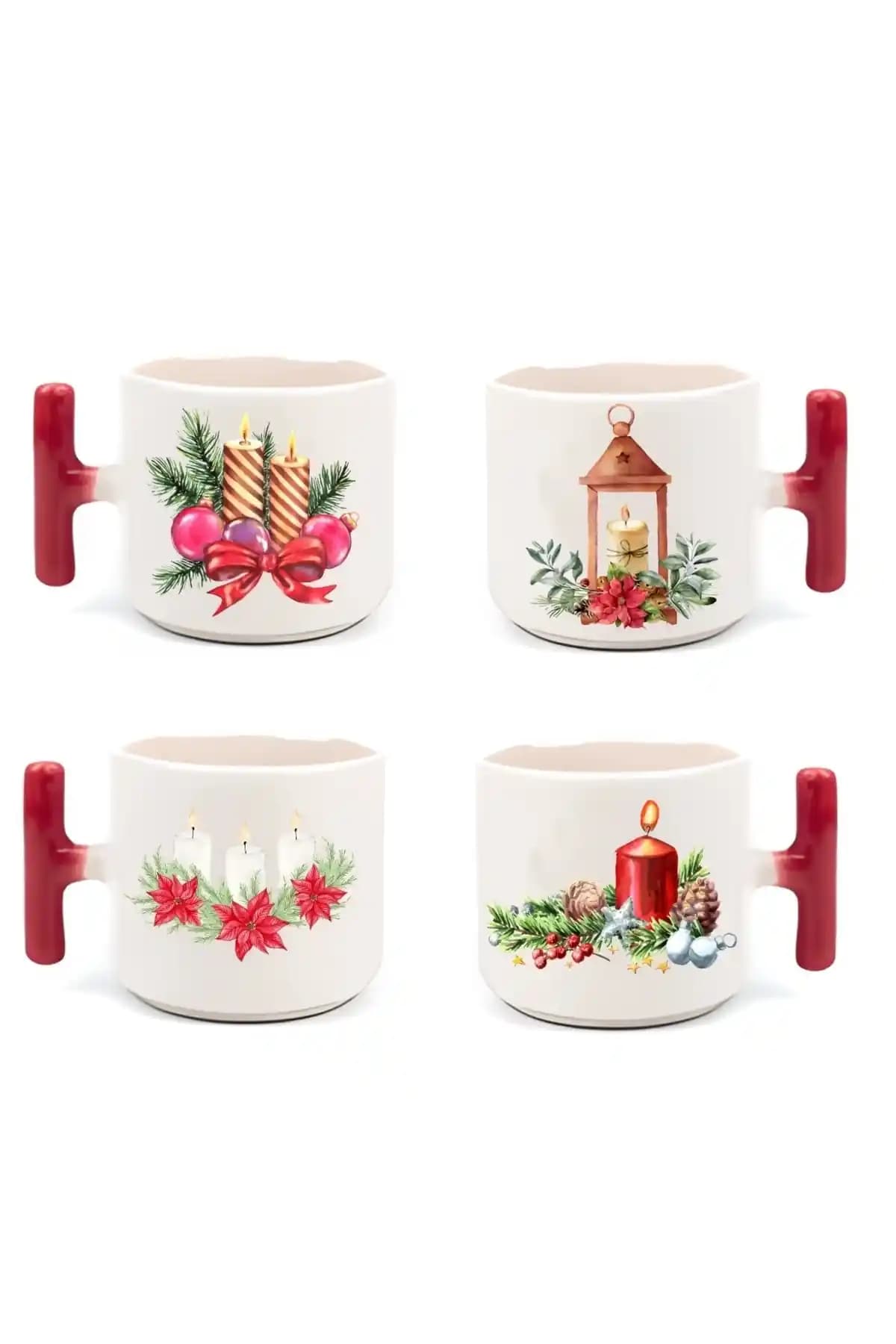 BUBESTORE Dörtlü Yılbaşı Kahve Fincanı ve Bardak Altlığı Seti Şık ve Dayanıklı Tasarım