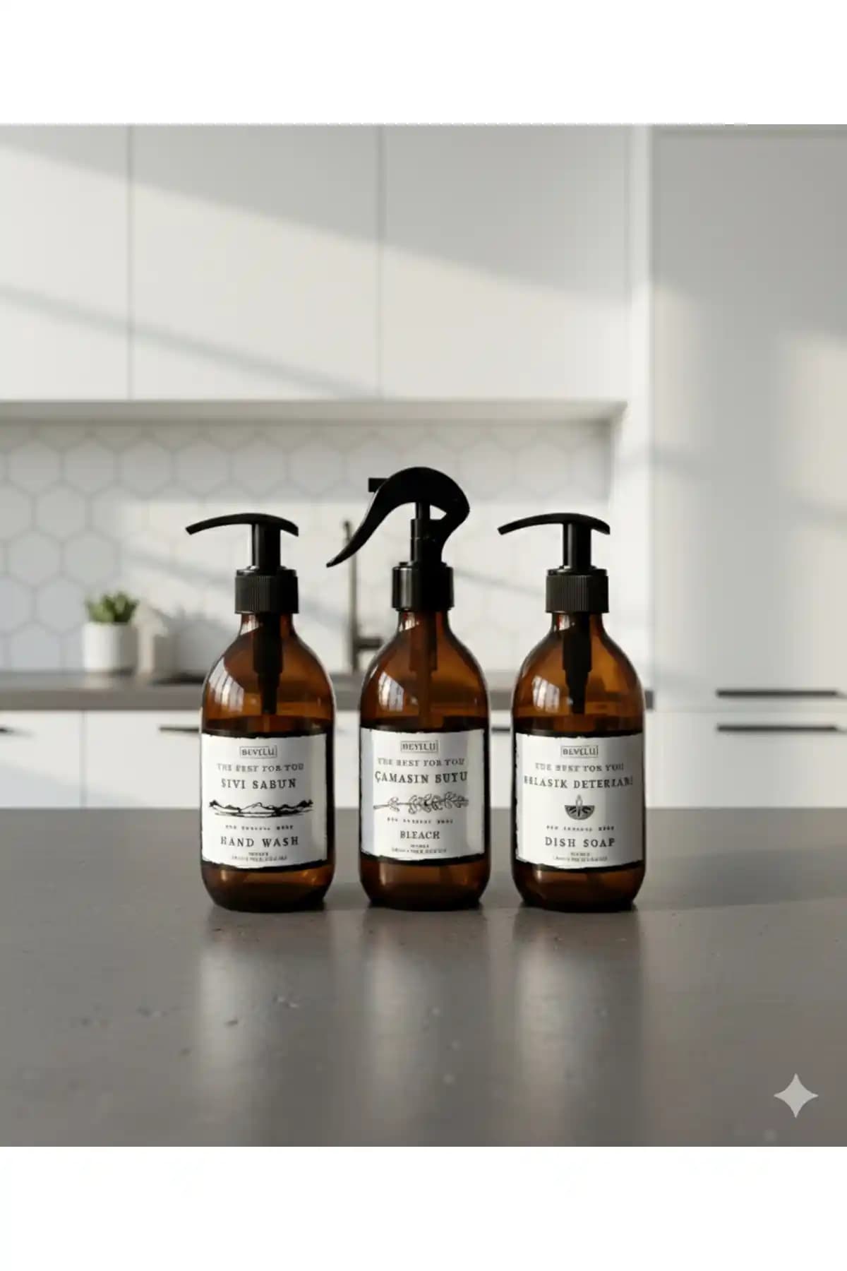 BÜYÜLÜ HOME 3'lü Cam Sıvı Sabunluk Seti Modern ve Dayanıklı Tasarım Özellikleri