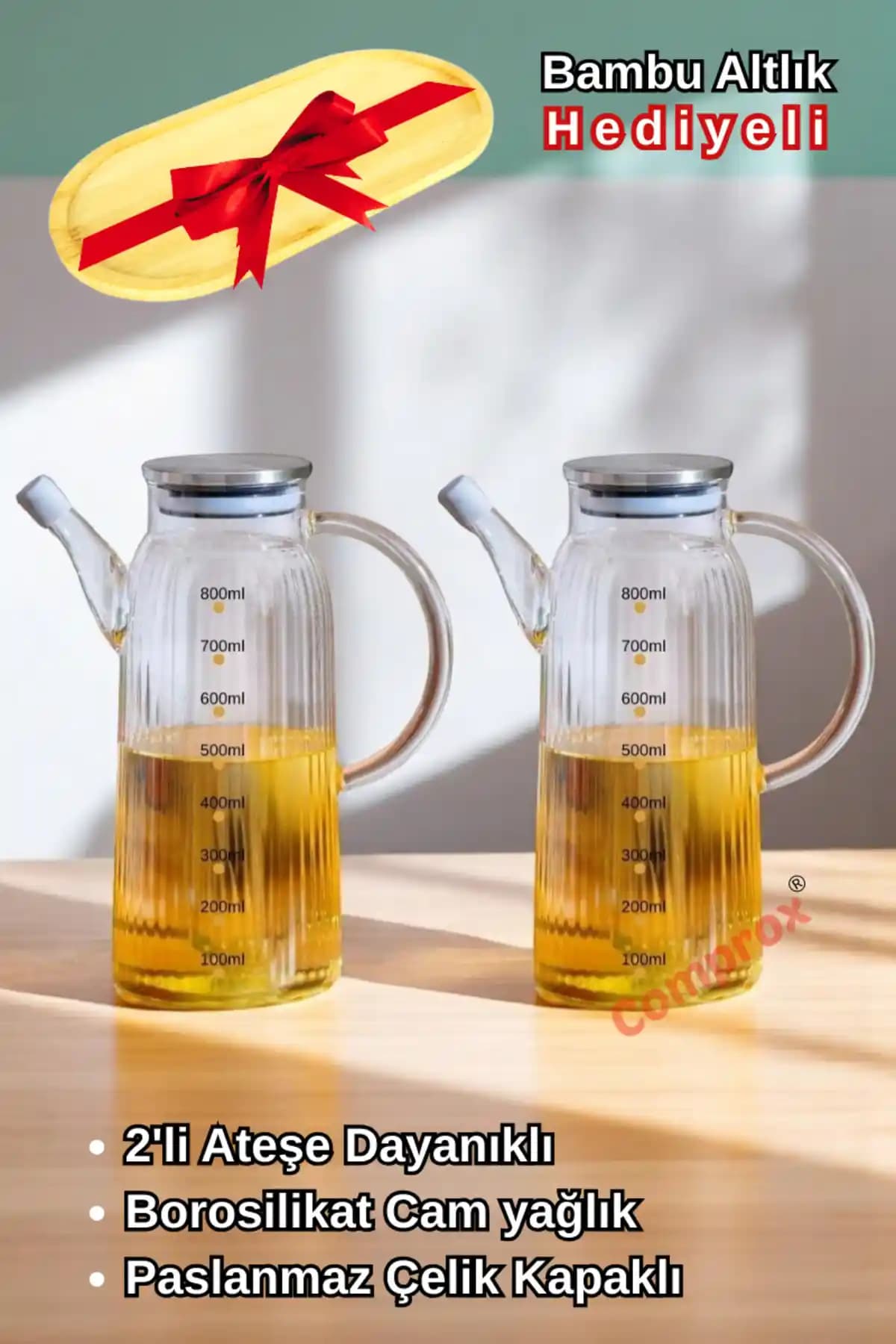 Cambu Comprox 2'li Çelik Kapaklı Borosilikat Cam Seti Modern ve Şık Mutfak Aksesuarları