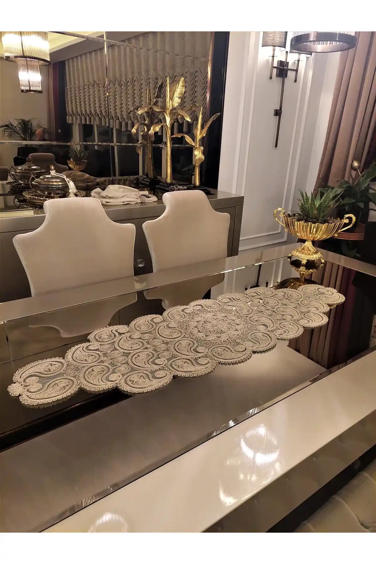 Camino da Lua Damla Lüks Runner Masa Örtüsü Şık ve Çok Amaçlı Ev Dekorasyonu Aksesuarı