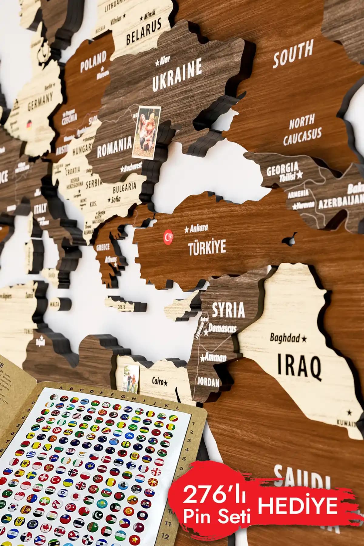 Colorfull Worlds 3 Boyutlu Ahşap Dünya Haritası Modern Dekorasyon ve Seyahat Tutkunları İçin