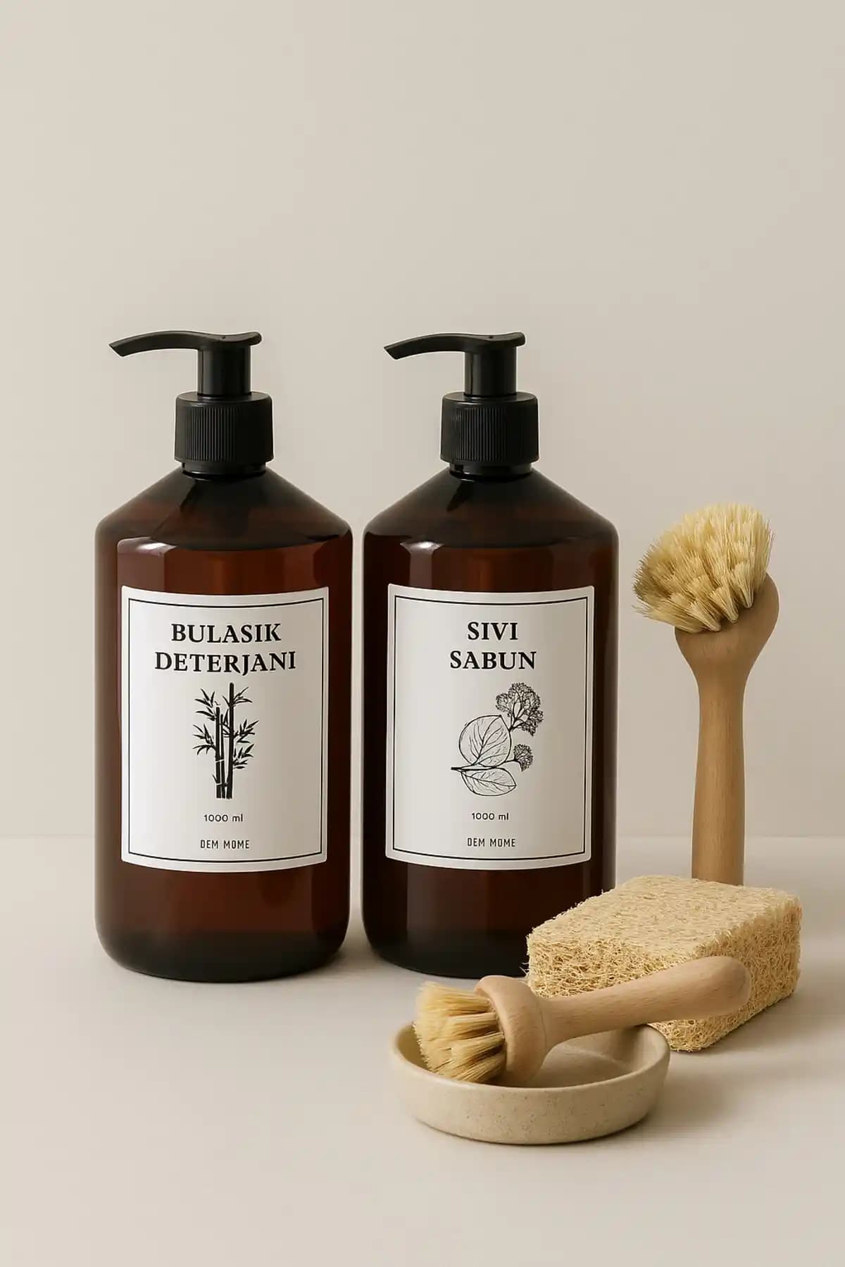 Dem Home Amber Cam Görünümlü Plastik Şişe Seti Mutfak ve Banyo Temizlik Ürünleri