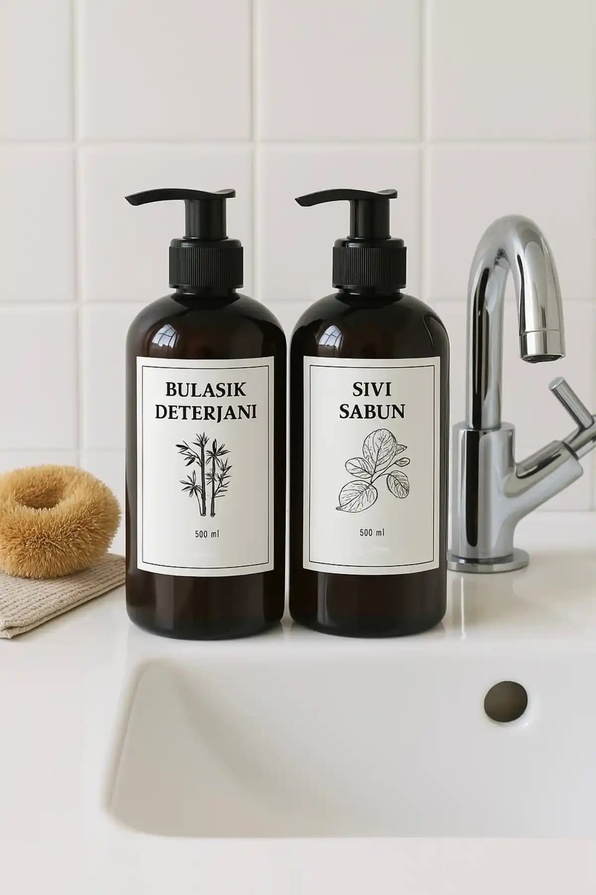 Dem Home Amber Görünümlü Plastik Şişe Seti Mutfak ve Banyo Temizliği İçin Uygun