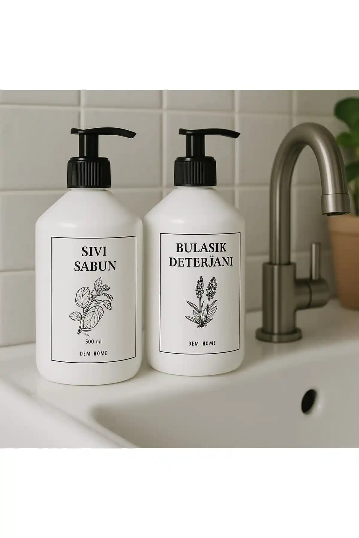 Dem Home Siyah Kapaklı Beyaz Plastik 2'li Deterjan ve Sabun Şişe Seti Ürün Özellikleri