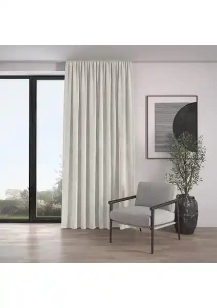 Demor Home Kadife Dokulu Ekstrafor Büzgülü Perde Badem Ezmesi Rengi Modern ve Dayanıklı Tasarım
