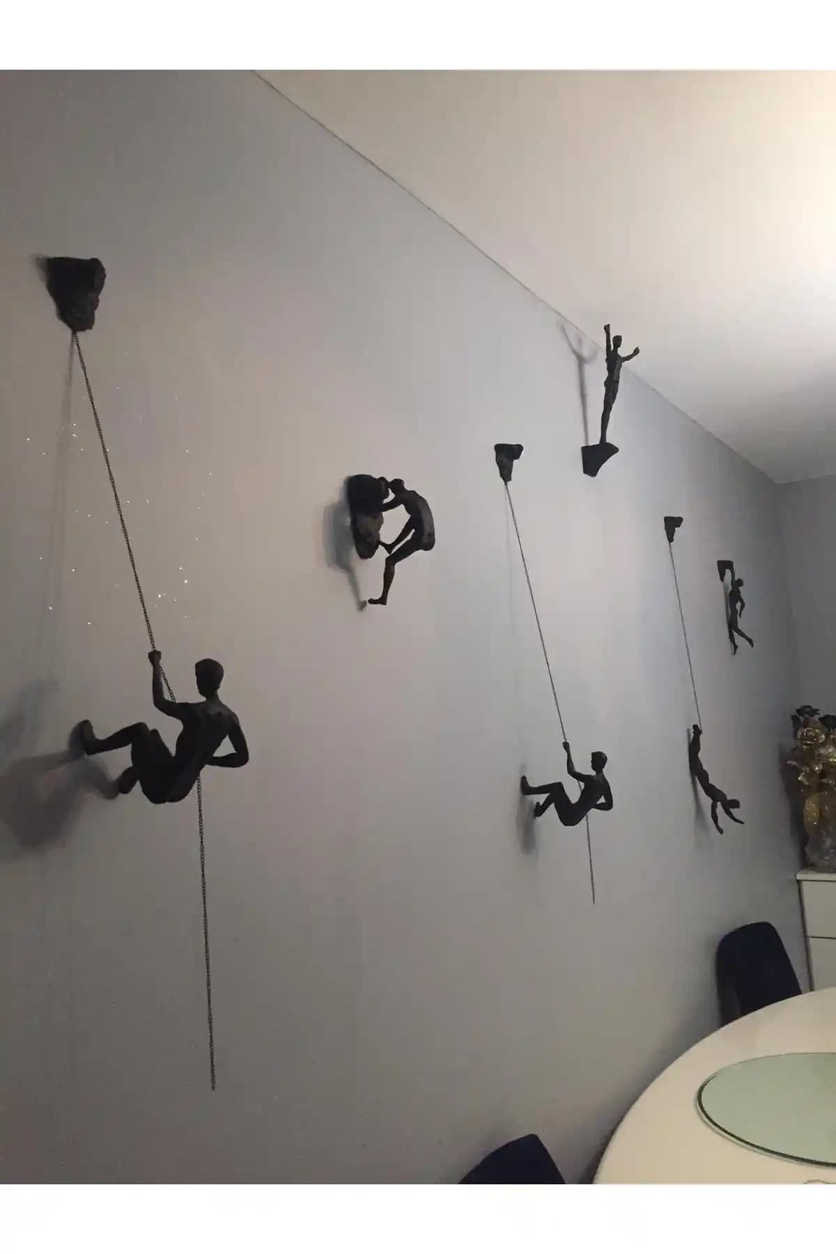 Duvara Tırmanan Dağcı Adamlar Heykeli 6'lı Set Modern ve Şık Duvar Dekoru