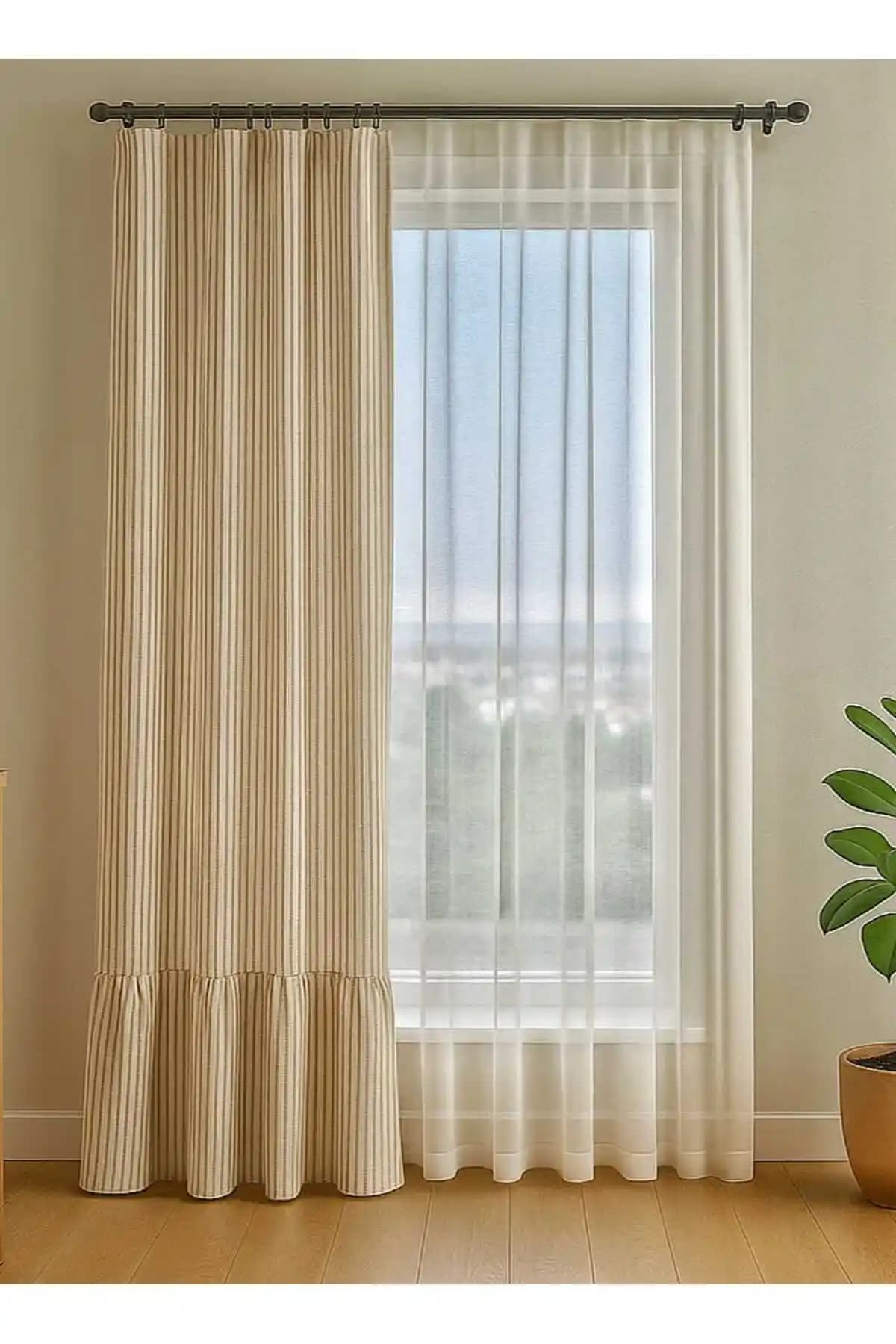 El Yapımı Çizgili Kahve Perdeleri: Şıklık ve Dayanıklılığı Bir Arada Sunan Modern Tasarım