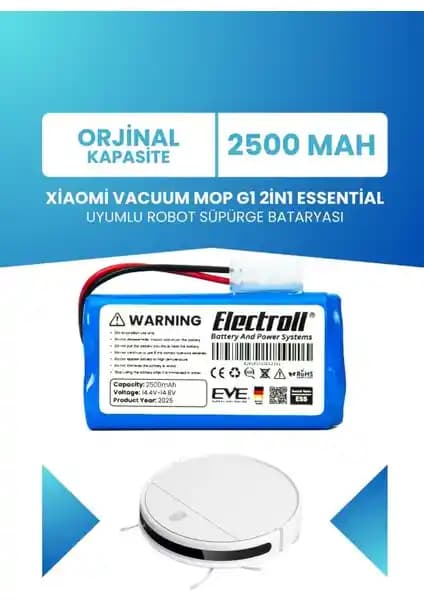 Electroll Xiaomi Vacuum Mop G1 2in1 Essential Batarya ile Uzun Süreli Temizlik Performansı