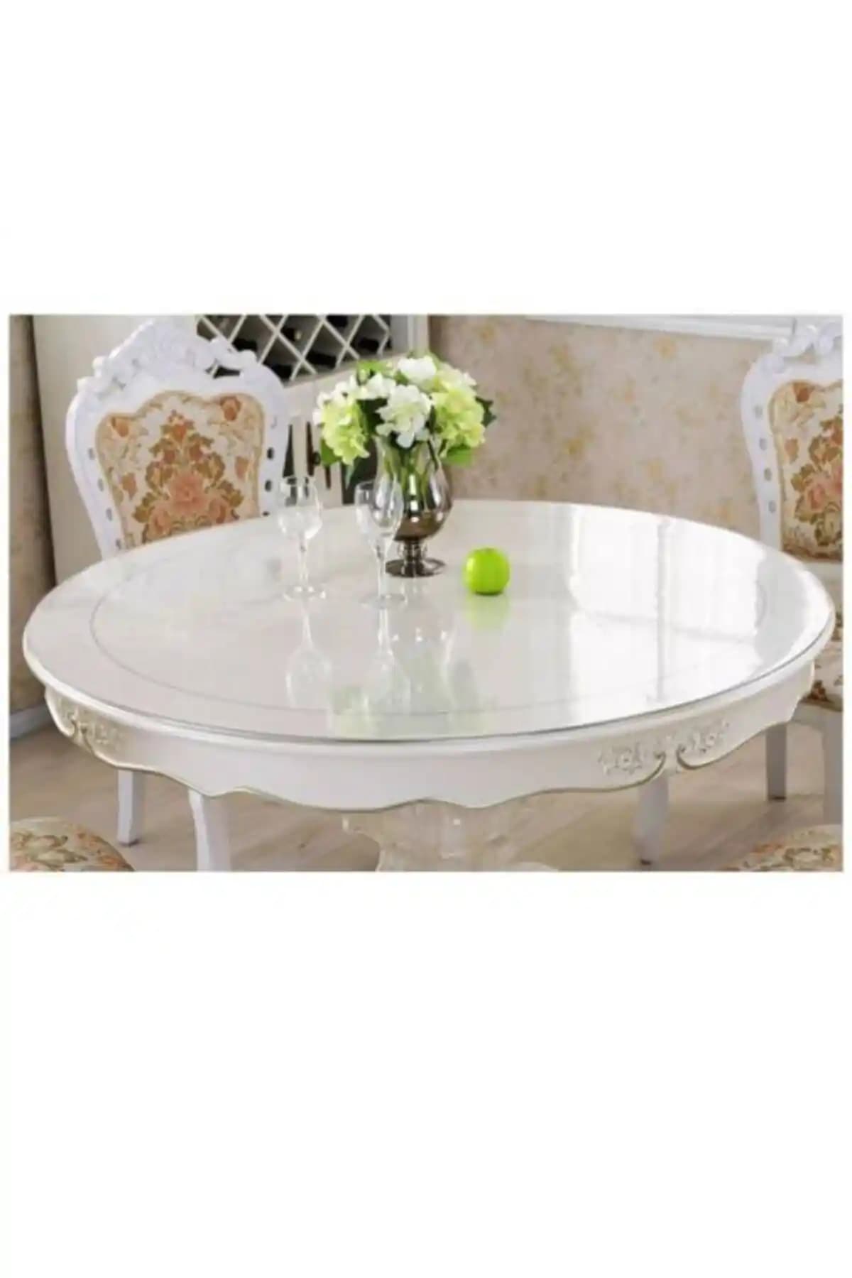 Erksolhome Ceren Şeffaf Yuvarlak PVC Masa Örtüsü 2,2 mm Kalınlık Modern ve Dayanıklı Tasarım