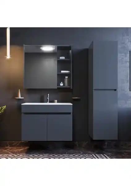 Ertekpa Galata 75 cm Antrasit Banyo Dolabı ve Boy Dolabı Takımı Modern Tasarım