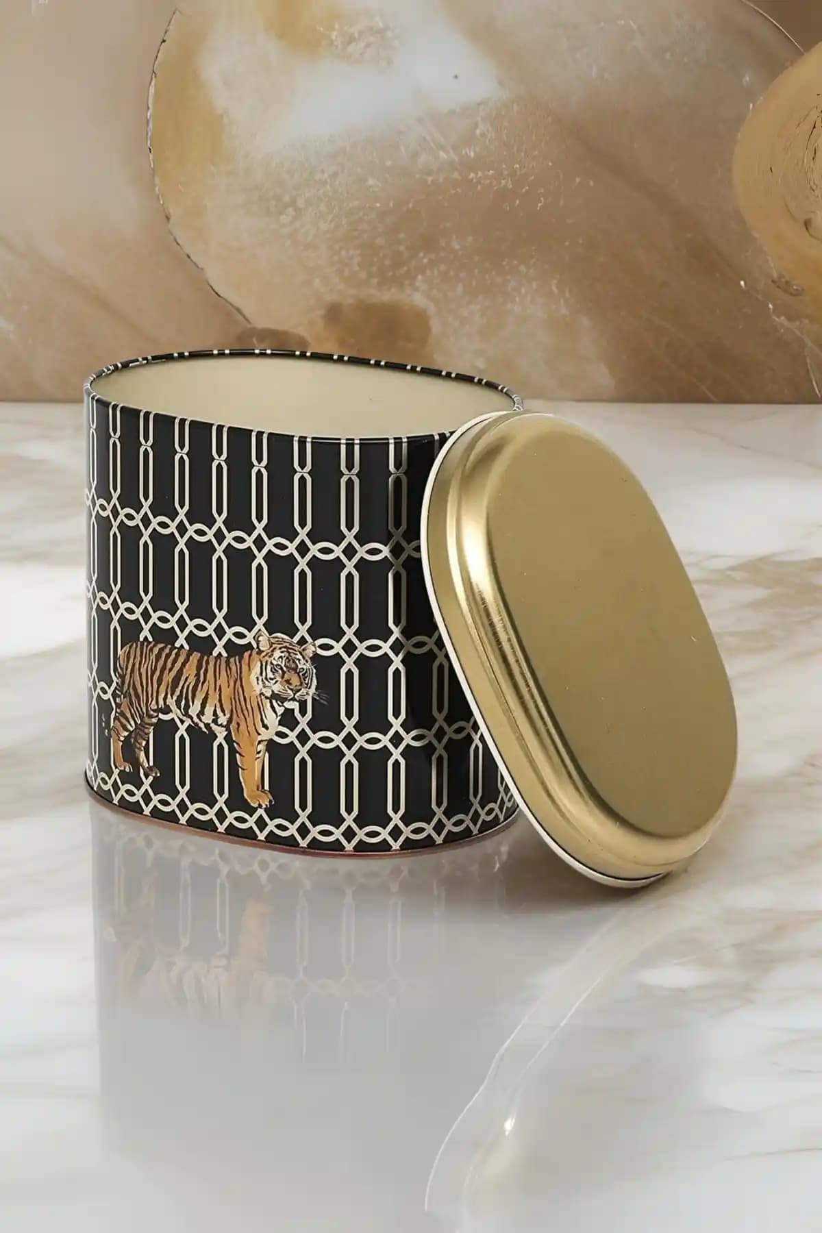 Evle Ef004-F3 Safari Tiger Desenli Oval Metal Saklama Kabı Şık ve Dayanıklı Tasarım