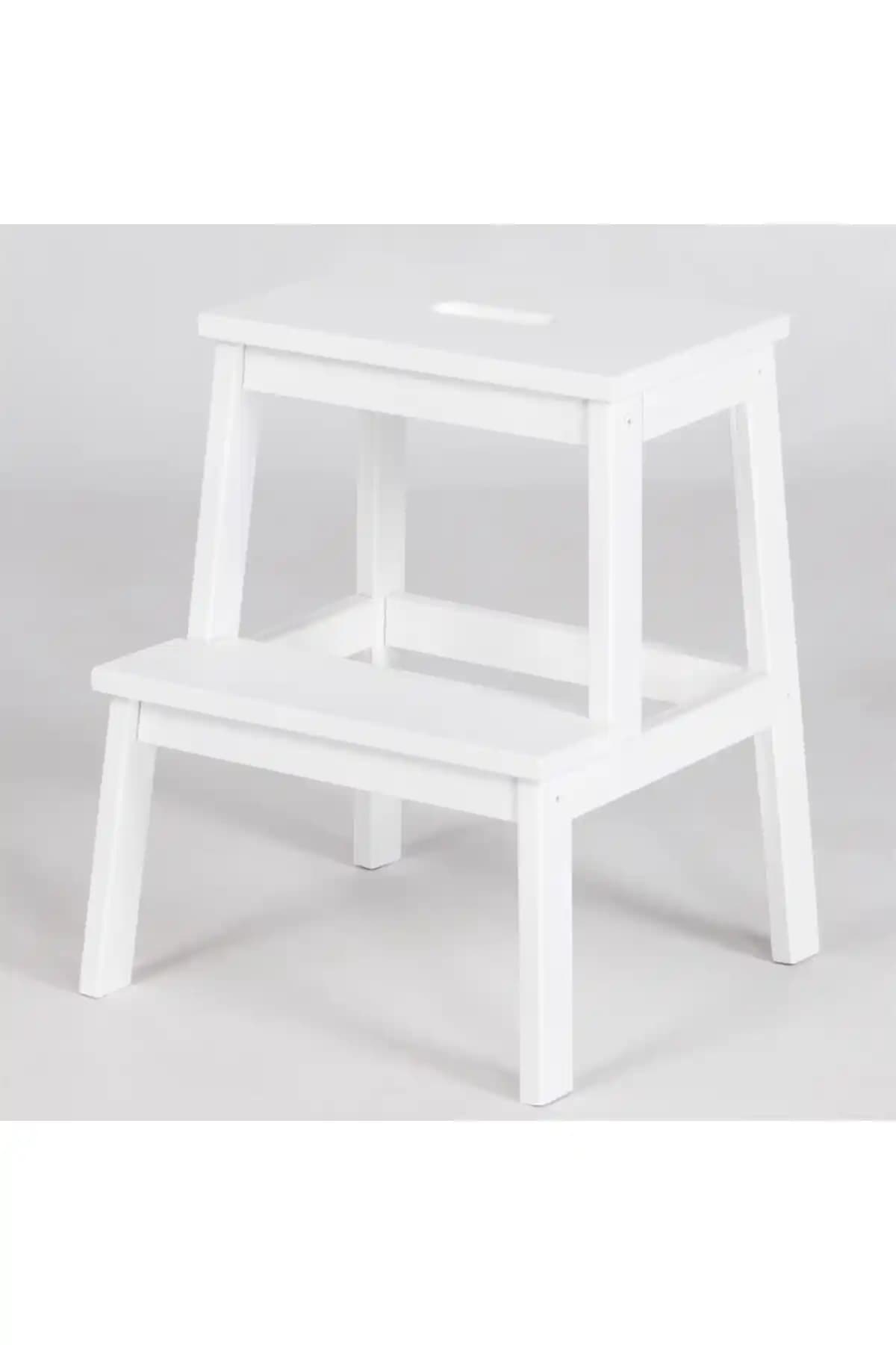 FASTWOOD Beyaz Renkli Basamaklı Ahşap Tabure Modern ve Fonksiyonel Tasarım