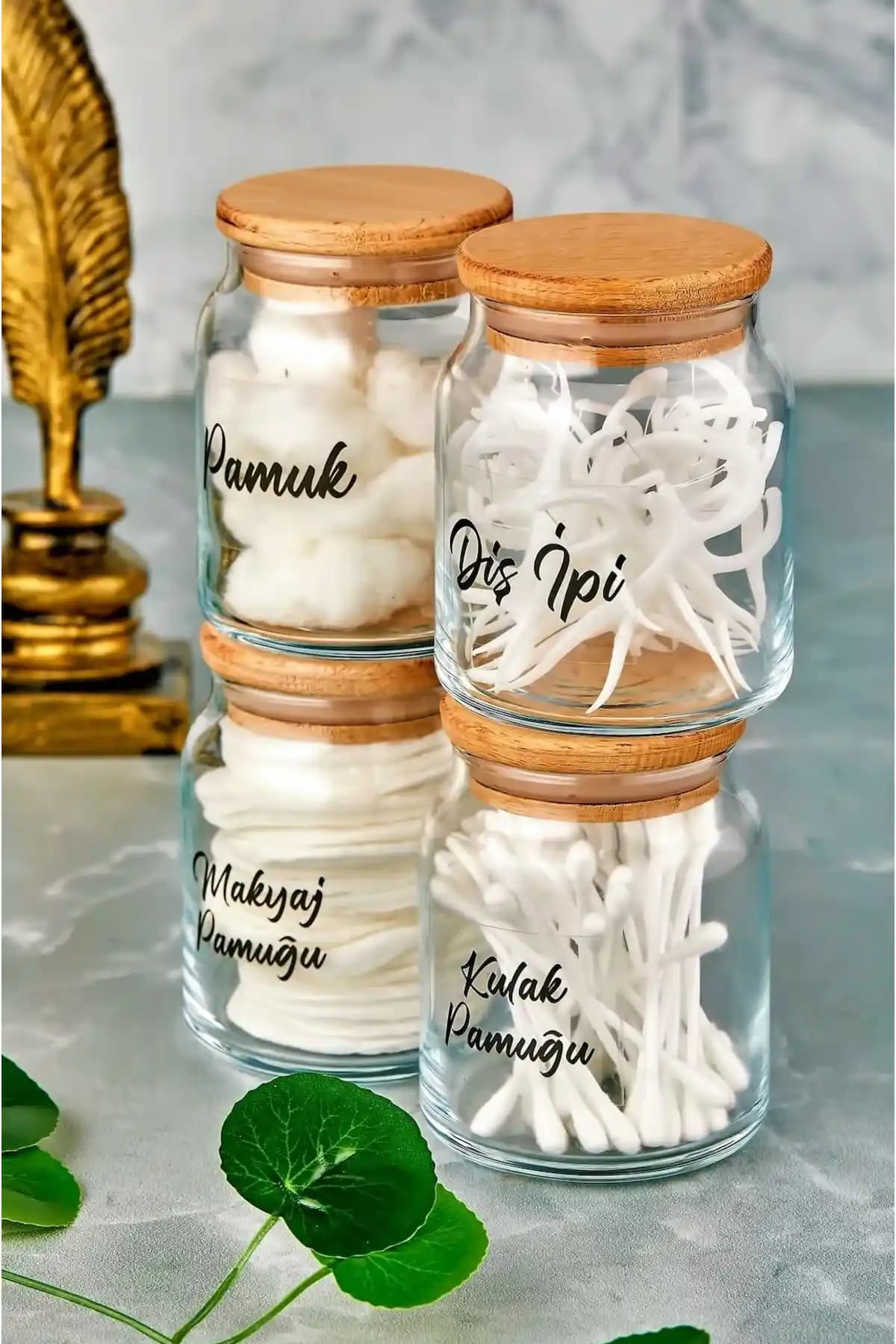 FBZhome 4'lü Ahşap Kapaklı Cam Seti ile Kişisel Bakımda Şıklık ve Pratiklik