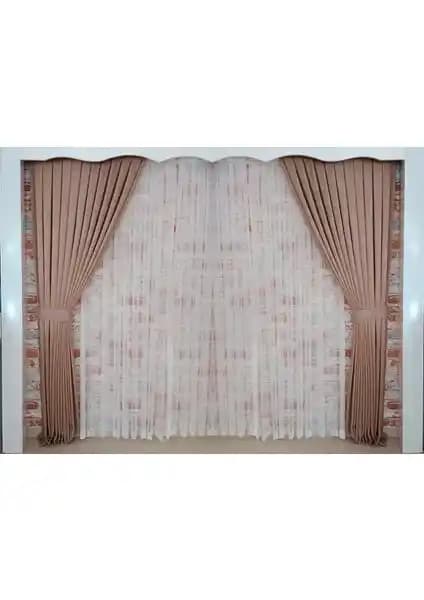 Figen Perde Açık Kahve Kadife Çift Kanat Perde Estetik ve Dayanıklı Tasarım