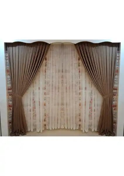 Figen Perde Kadife Çift Kanat Kahve Renk Fon Perde Modern ve Dayanıklı Tasarım