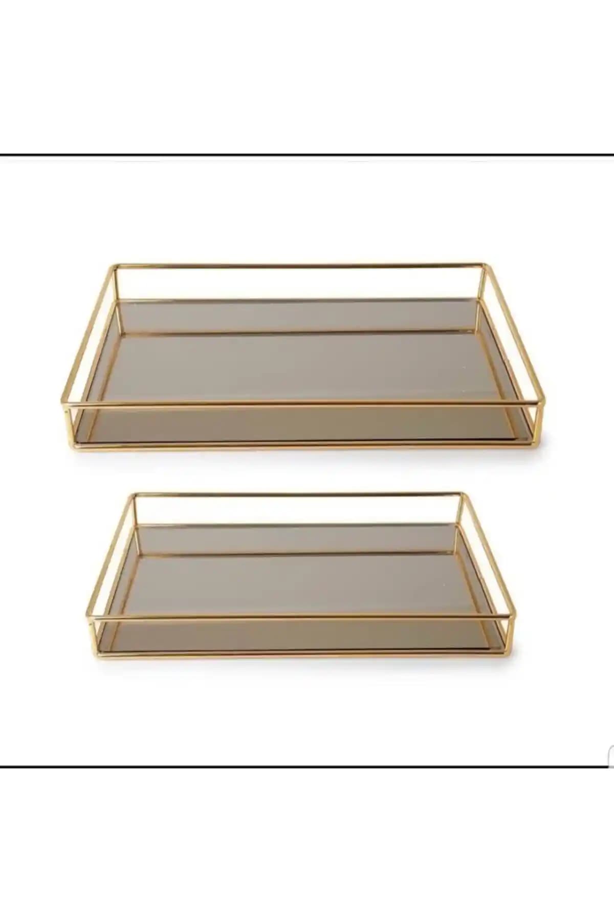 Genel Markalar 2'li Gold Dikdörtgen Kare Aynalı Söz Nişan ve Sunum Tepsisi Tanıtımı