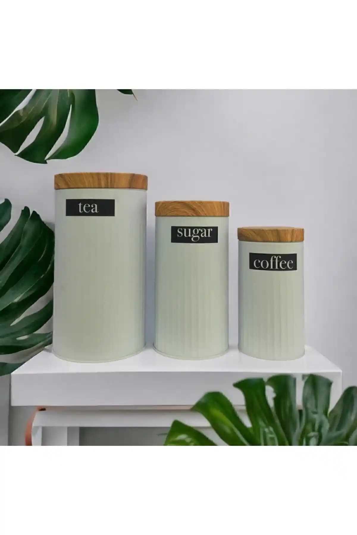 Genel Markalar Bambu Görünümlü Kapaklı 3'lü Beyaz Metal Kavanoz Seti ile Mutfak Düzeninizi Geliştirin