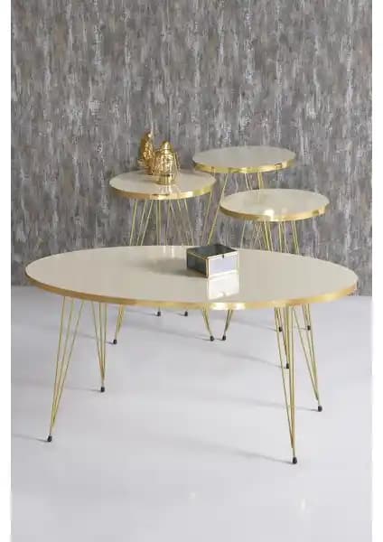 Gold Falez Zigon ve Orta Sehpa Elips Seti Modern Tasarım ve Dayanıklı Malzeme Özellikleriyle