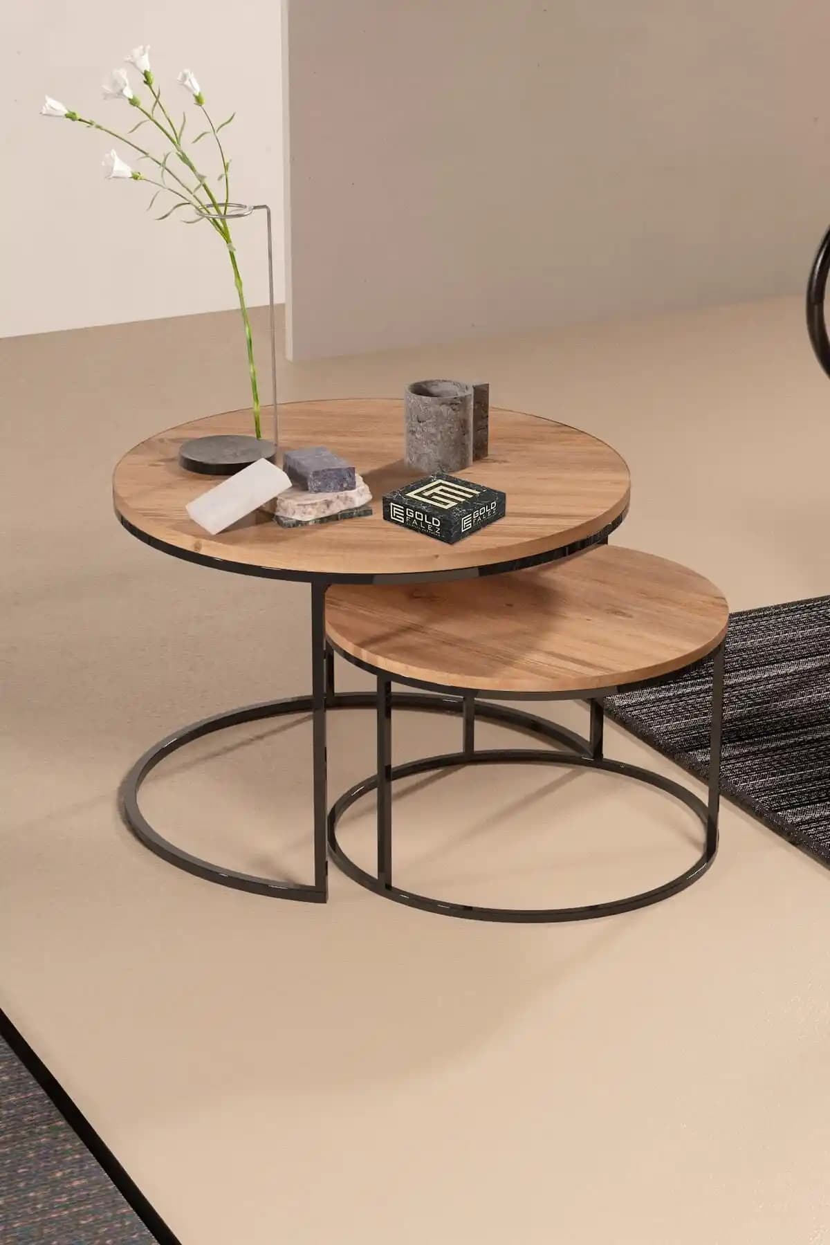 GOLDFALEZ Orta Sehpa Ikili Lüx Ceviz Seti Modern ve Şık Tasarım Özellikleriyle