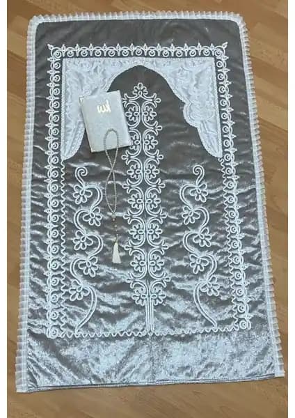 Gri Kadife Seccade 3 Parça Çeyizlik Bohça Gelin Damat Seti - Şık ve Dayanıklı Tasarım