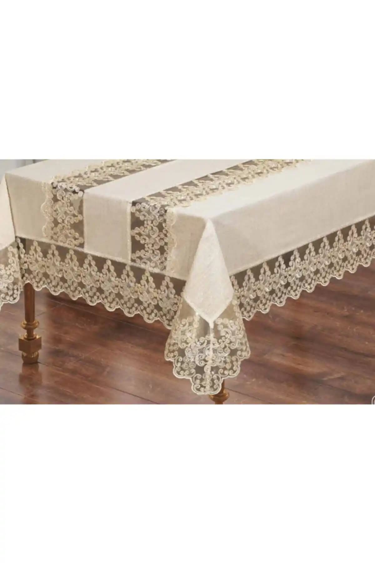 Haspen Melek Kadife Kumaş Fransız Güpürlü Masa Örtüsü Şıklık ve Dayanıklılık Sunar