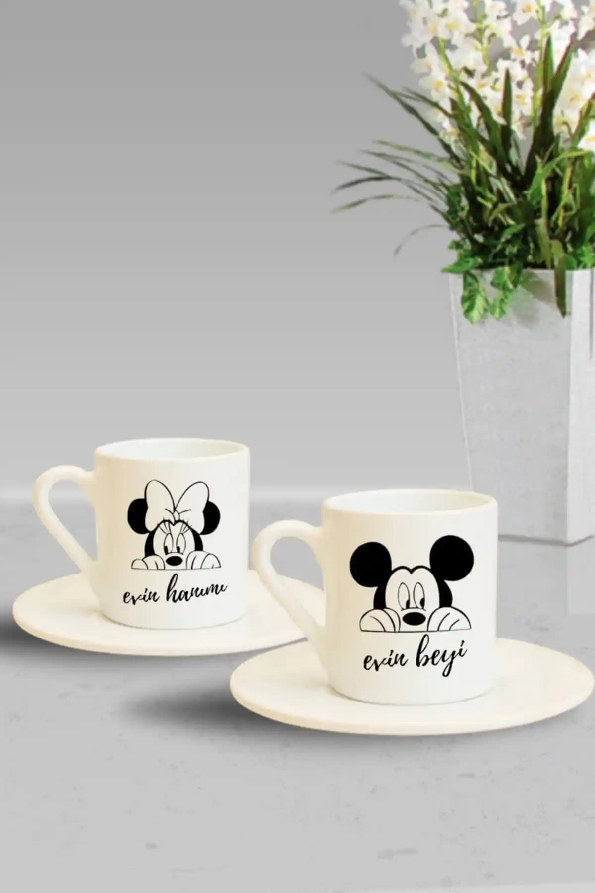 Hediyexpres Mickey Mouse ve Evi Hanımı-Beyi Temalı Türk Kahvesi Fincanı Seti