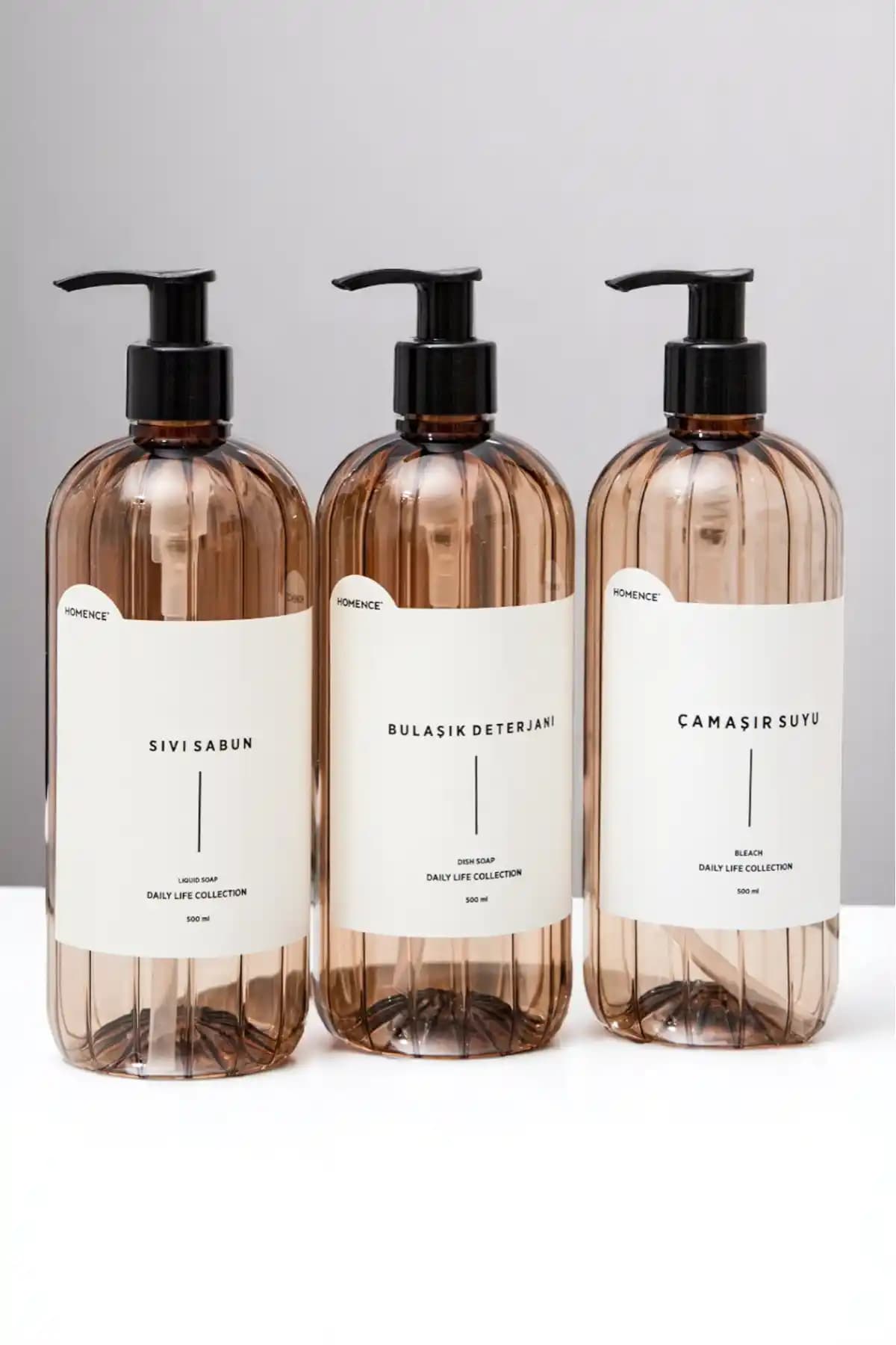 Homence 3'lü Sıvı Sabun, Bulaşık Deterjanı ve Çamaşır Suyu Seti Modern ve Dayanıklı Tasarım