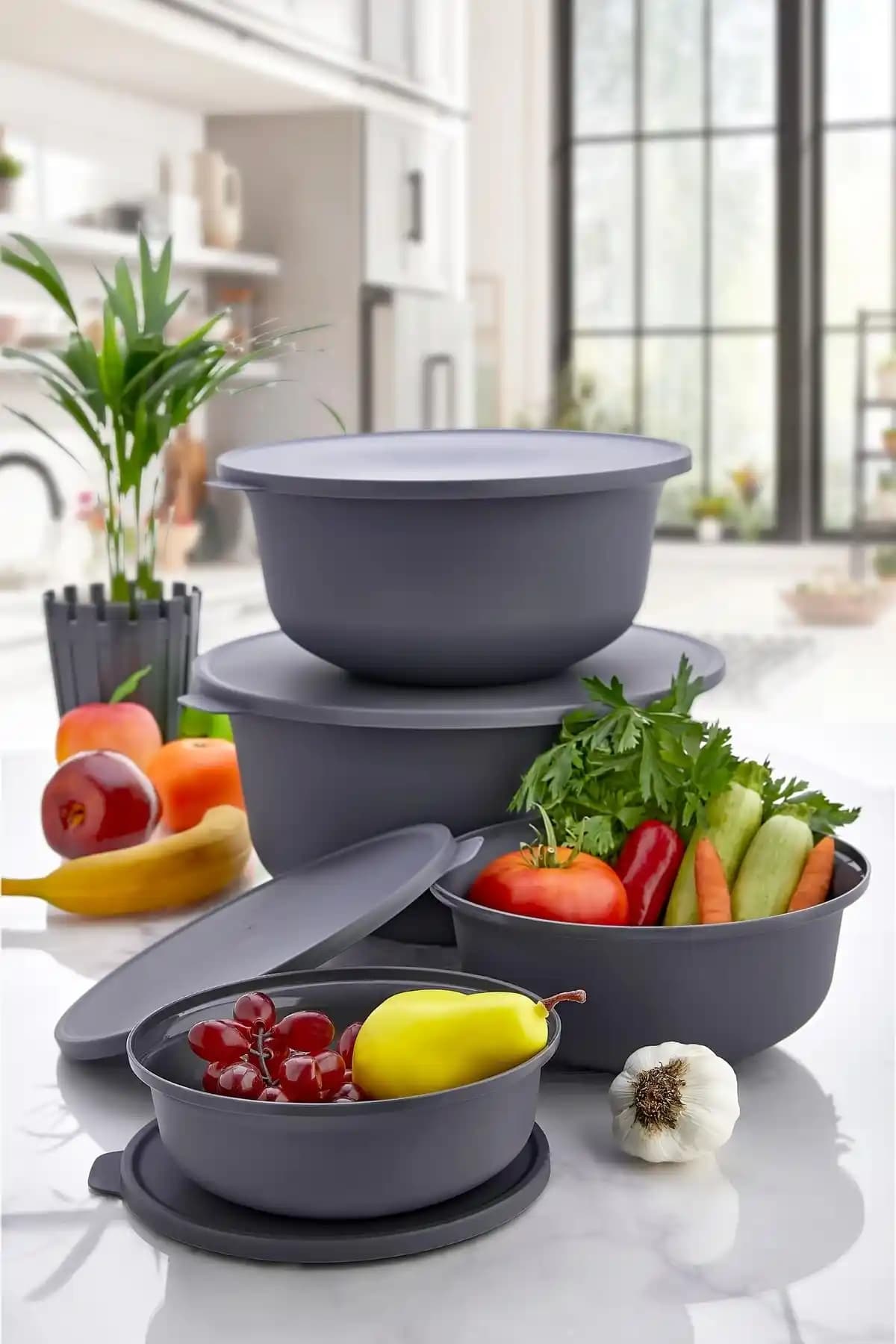 HOMENIVA 4 Boy Kapaklı Saklama Kabı Seti Geniş Hacimli ve Dayanıklı Mutfak Saklama Çözümü