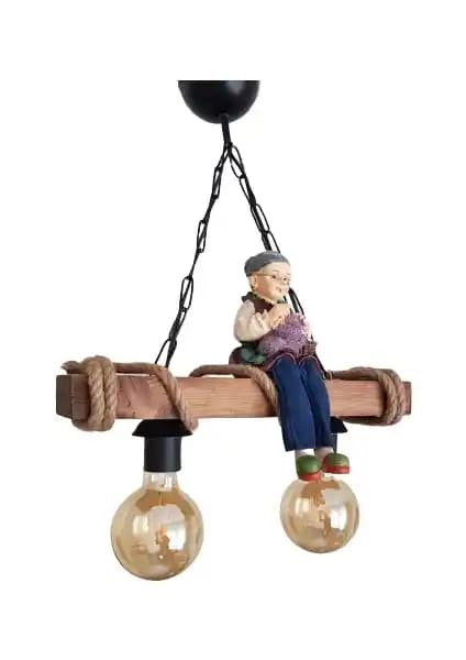 Hüma Tasarım Rustik Ahşap Çiftli Dekoratif Avize İç Mekan Şıklığı ve Sıcaklık Yaratır