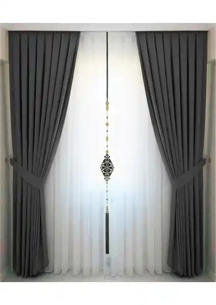 İ.D İpek Dokuma Antrasit Gri Pileli Kadifemsi Fon Perde - Modern ve Şık Tasarım, Yüksek Kalite ve Güneş Işığı Engelleyici Özellikler